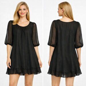 NWT Sinswer Elegant Black Sheer Chiffon Tunic Shirt Top Dress Size 4XL